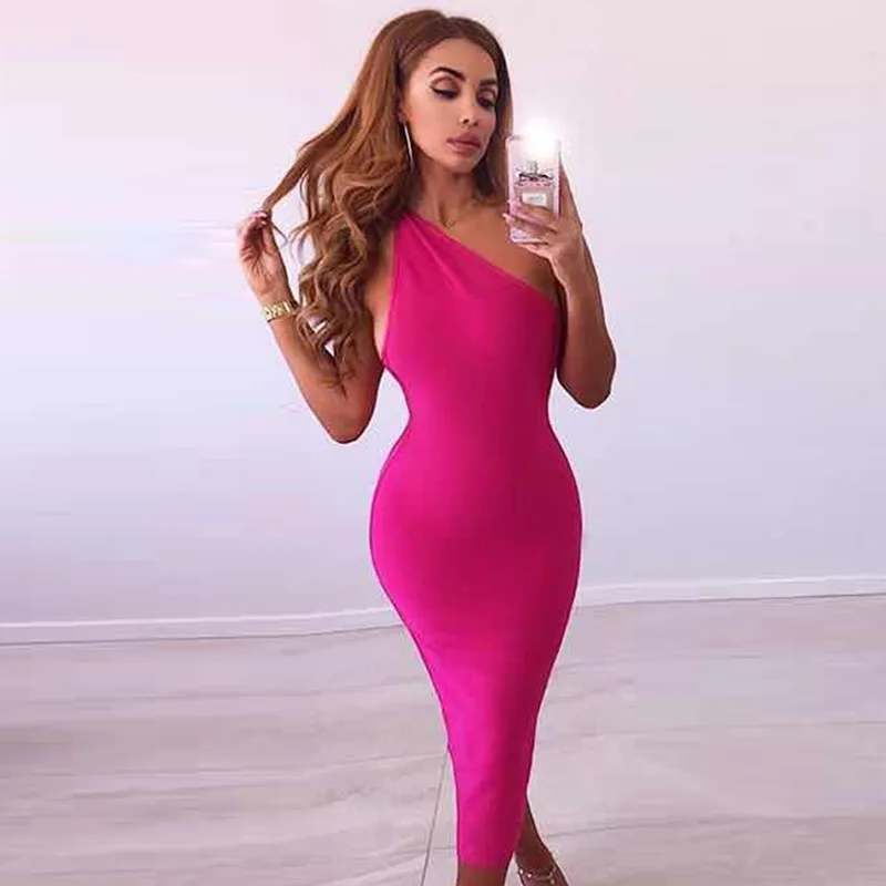 Облегающее сексуальное Бандажное платье на одно плечо летнее вечернее миди с