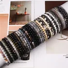 Браслеты из белых и черных бусин 6 мм, браслеты из натурального камня для женщин и мужчин, из нефрита, агата, из ниток, эластичные браслеты на веревке, ювелирные изделия рейки