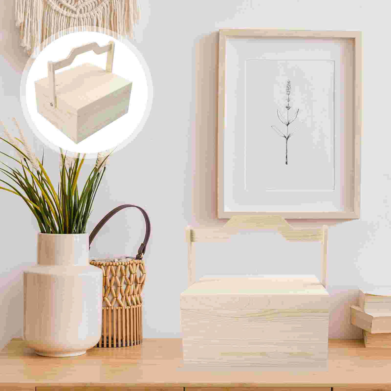 

1pc Household Sundries Storage Box Wooden Gift Packaging Box Wood Case with Handle