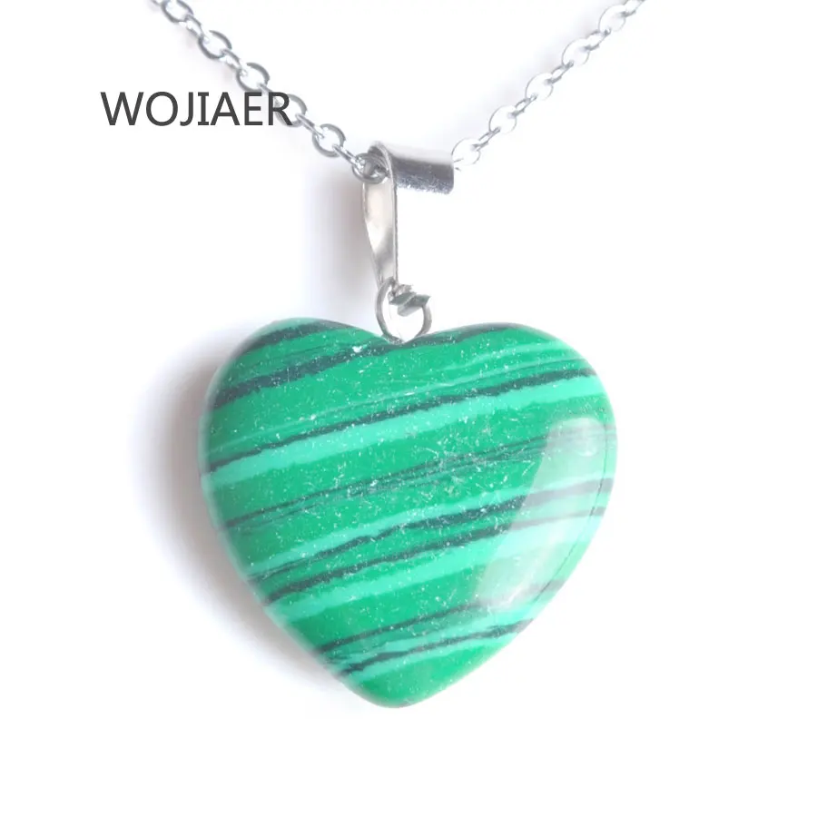 

WOJIAER Pretty Stylish Natural Malachite Gem Stone Heart Pendant Stone 20x6mm Energy Handmade Jewelry 1PCS ZM0453