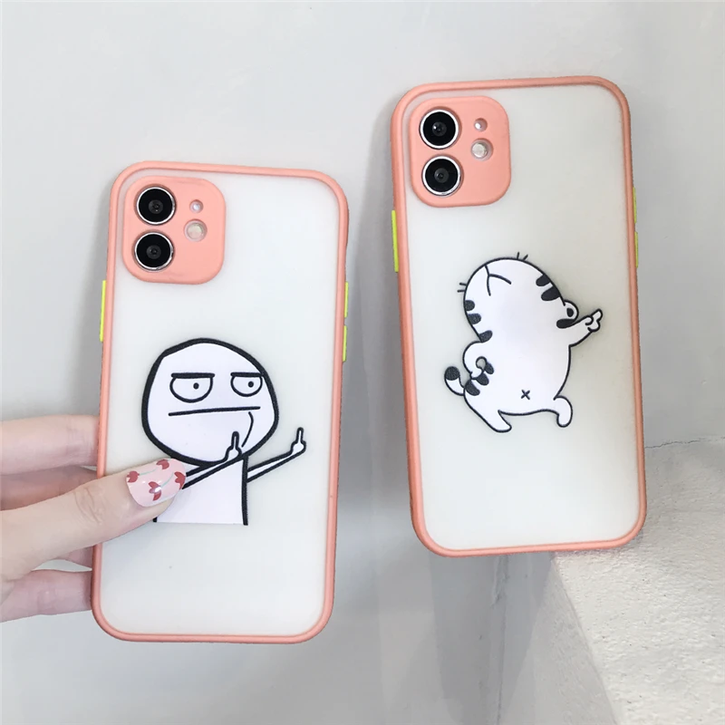

For iPhone 11 Cute Funny Cat Man Despise Case For iPhone 13 12 11Pro XS Max 8 7 Plus X XR 12 Mini SE 2020 Shockproof Back Covers