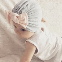 fashion baby girl hat with bow pink gray color infant baby beanie cap accessories 1 pc baby turban cap for girls