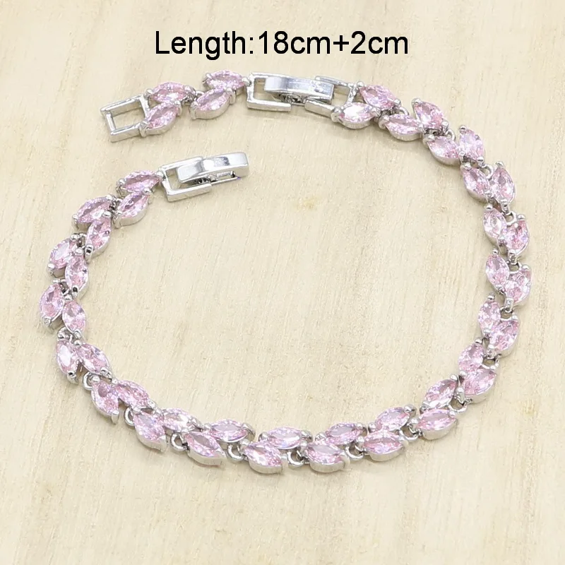 Браслет гвоздик с розовым цирконом серебристого цвета|Ювелирные наборы для