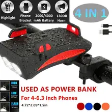 USB Rechargeable Bike Light Flashlight Bicycle Horn Handlebar Phone Holder Cycling Including Mobile Power For Smart Phone