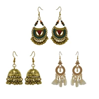3 pairsset turkish ethnic tribal vintage gold bell tassel indian drop earrings for women gypsy bohemian bride wedding jewelry