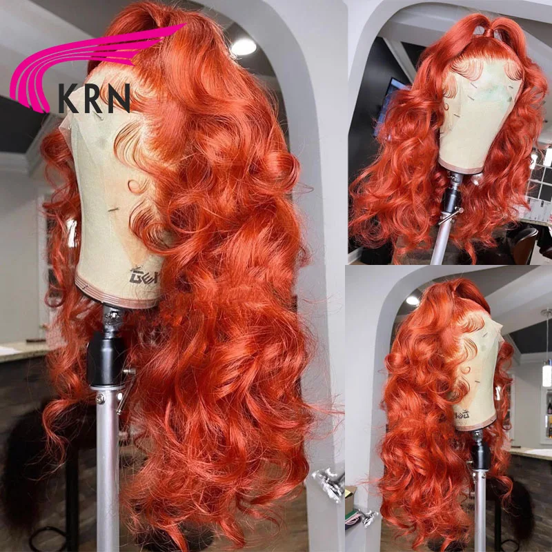 

Orange Color 13x4 Lace Front Wigs Remy Lace Wig for Women Pre Plucked Brazilian Wavy Human Hair With Baby Hair 180% Density