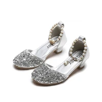 princess kids leather shoes for girls flower casual glitter children high heel girls shoes pearl gold silver 2021