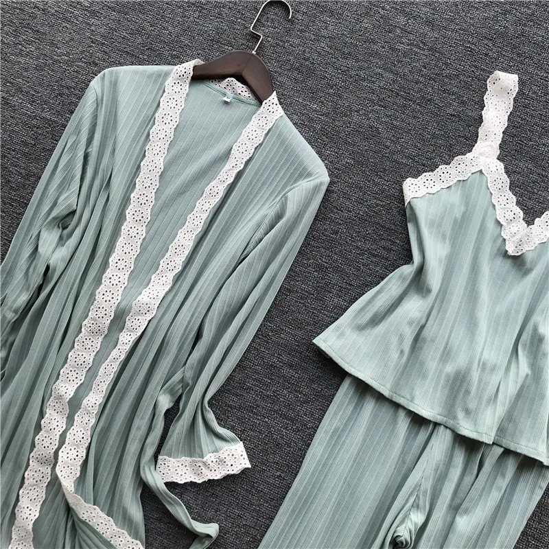 Зимний пижамный комплект женская теплая Пижама хлопковая кружевная ночная