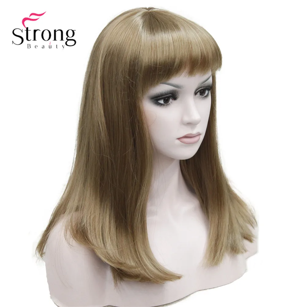 StrongBeauty Женские синтетические парики волосы черный/Блонд длинные прямые аккуратная челка стиль Natura парик волосы