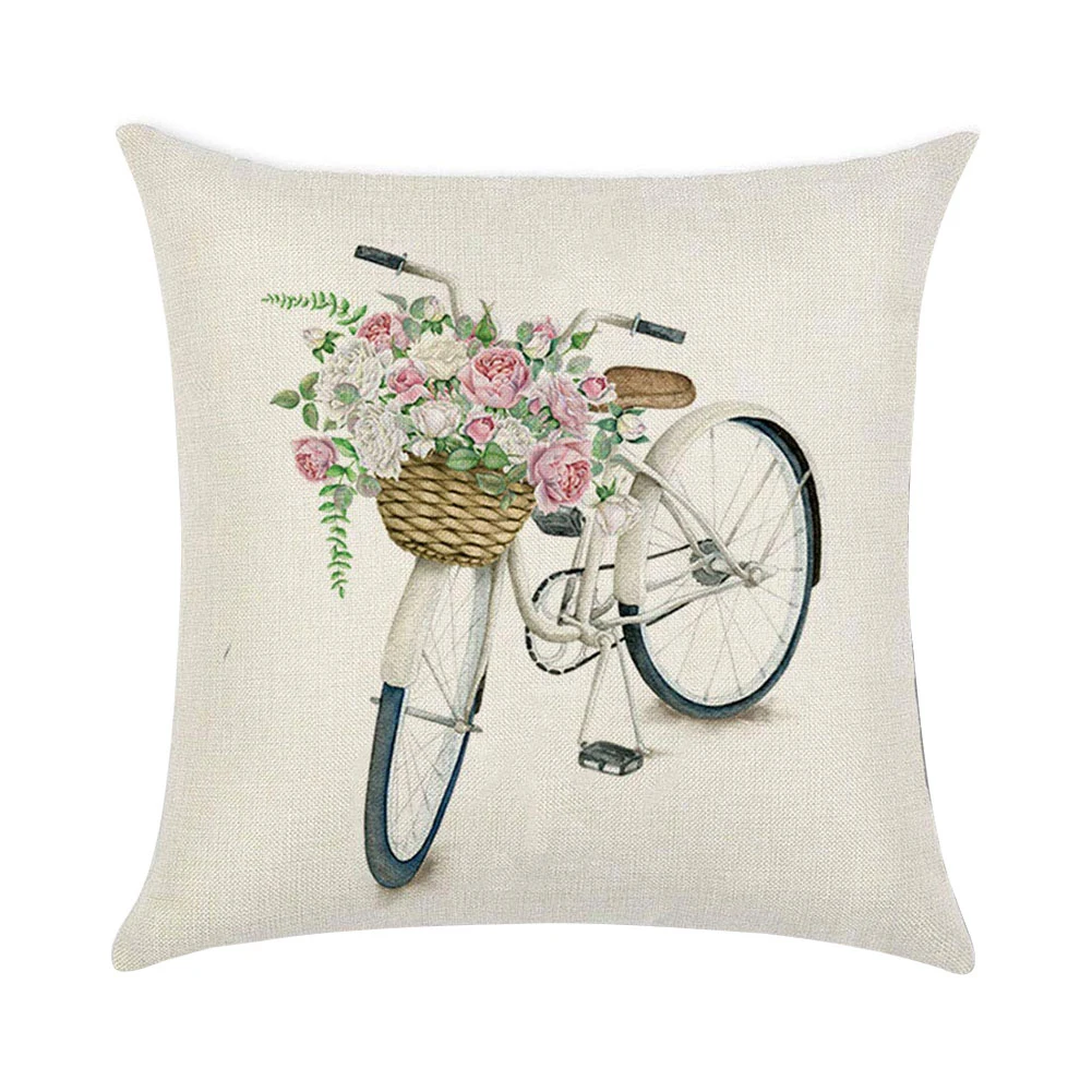 

Bicycle Flower Soft Linen Throw Pillow Cover Case Cushion Home Sofa Car Decor