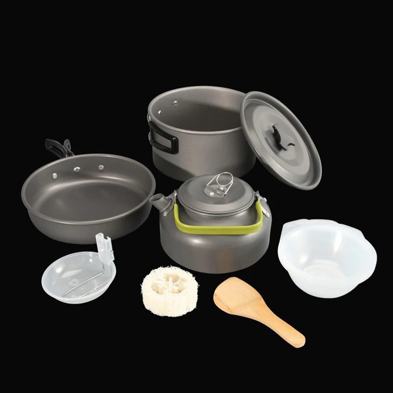 

Hot Sale Camping Cookware Kit Large Size Pot Pan Kettle Teapots Set With Accessories For Outdoor Camping Hiking And Picnic N66