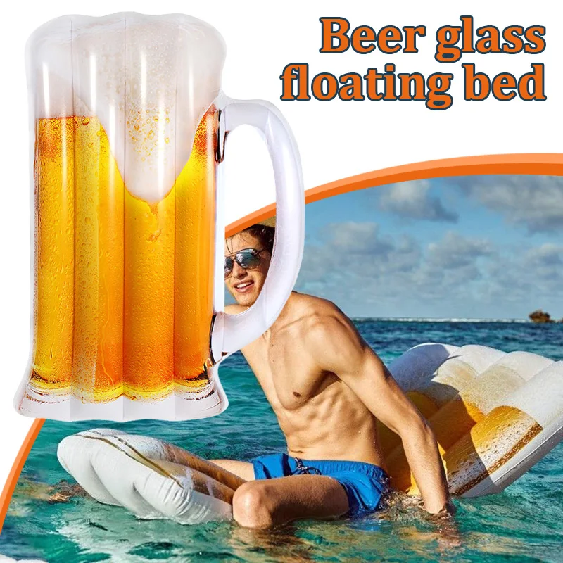 

182cm Creative Beers Mug Shape Floating Water Hammock Lounge Chair Swimming Pool Beach Inflatable Mattress EDF