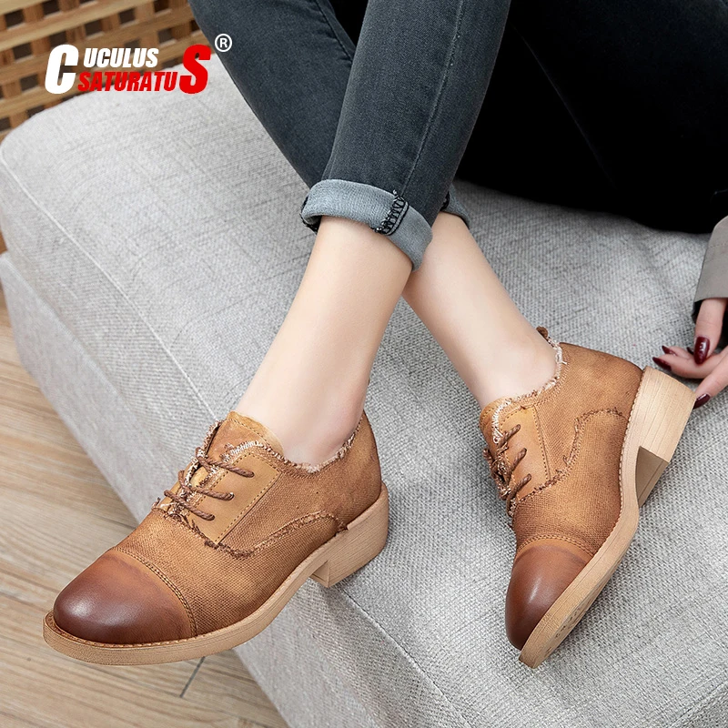

Spring Autumn Women Pumps Single Casual Shoes Genuine Leather Lace Up Low Heel Walking shoes Fashion Design Classic Lady