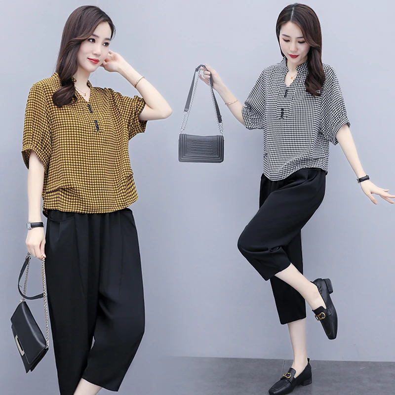 

Cotton and linen casual suit women 2021 summer new style plaid shirt Western style age-reducing fashion two-piece temperament