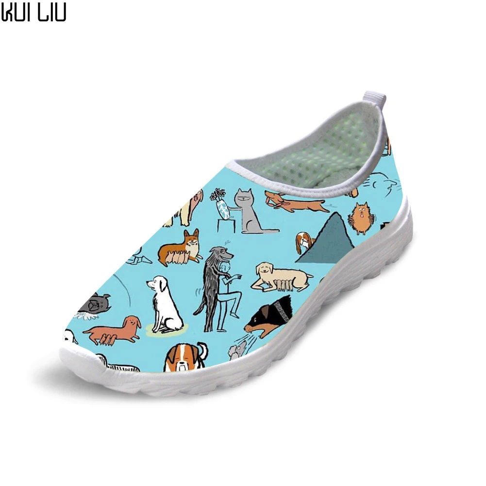 

Kui Liu летние женские сетчатые туфли на плоской подошве комфортная прогулочная женская обувь без шнуровки с принтом Бультерьера дышащая женс...