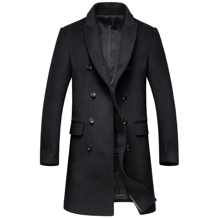

2019 Male Overcoat Casual Single Breasted Solid Slim Fit Long trench Men's Autumn Winter Jacket Wool&Blends Windbreaker