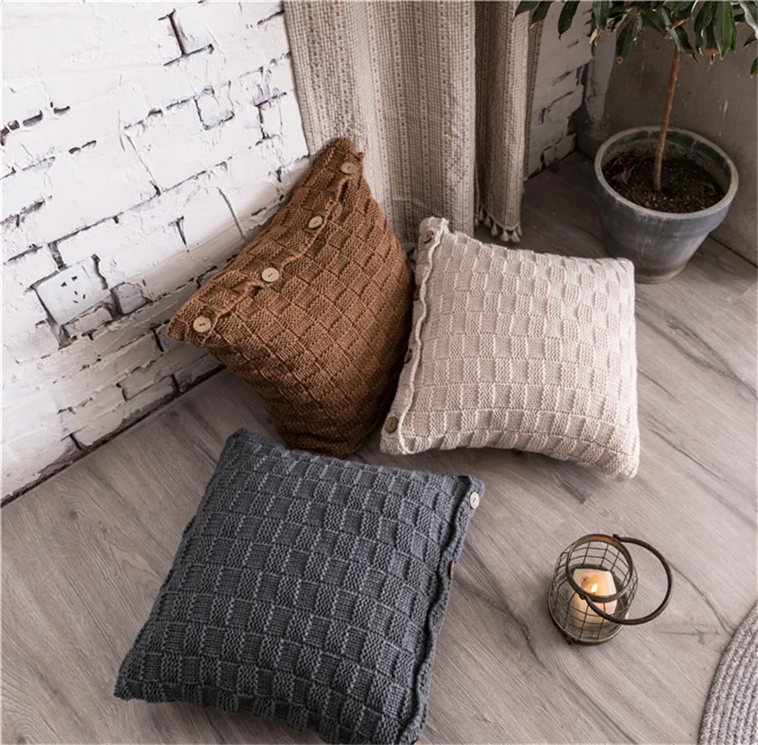 

45x45cm Checkered buttons Sofa Pillowcase Pink Cushion Cover Throw Pillow Case Home Sofa Bed Chair Decoration 17.72x 17.72inch