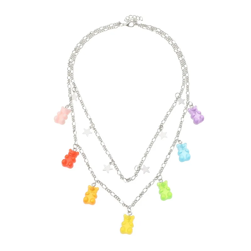 

Cute Candy Color Acrylic Cartoon Bear Pendant Egir Necklace For Women Girl Stars Choker Necklace Egirl Jewelry Party Gift