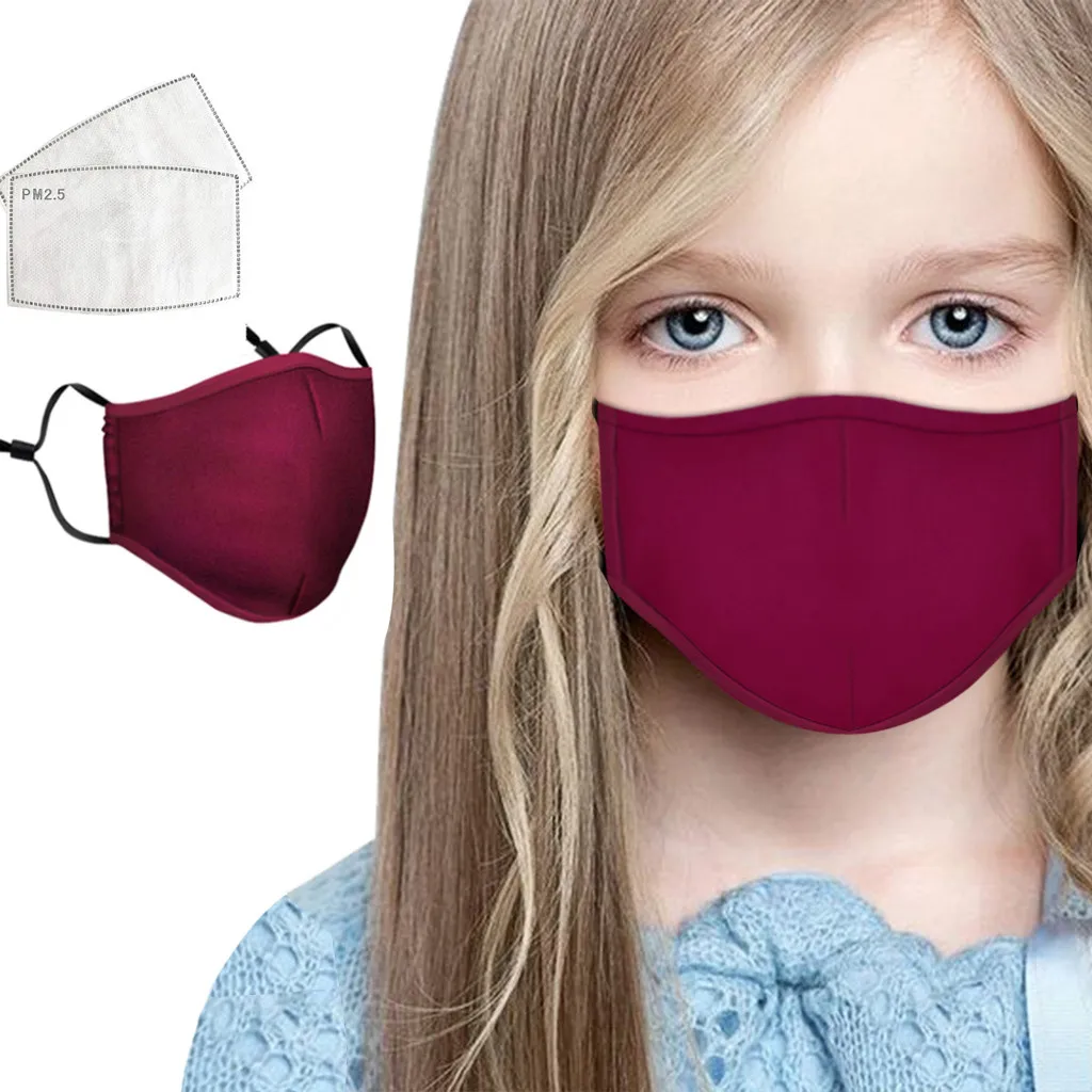 

1PCS Kids Face Cover Mask Reusable With 2 Filter, Child Cotton Pure Color Dustproof Mouth Mask Kids Face Maks Mascarillas F825