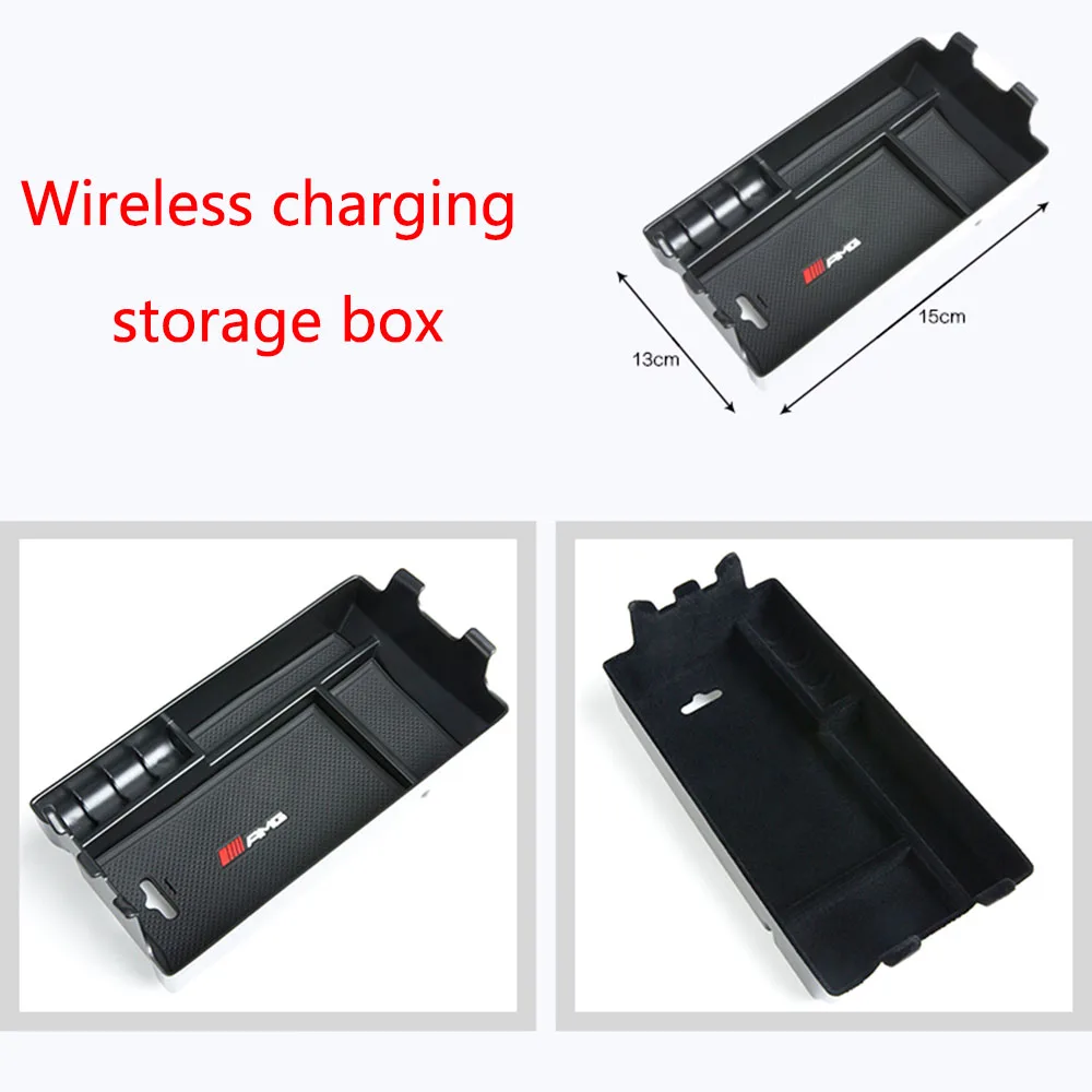 

Car Wireless Charger Phone Holder Wireless Charging Central Armrest Storage Box Coin Box For Mercede GLC/E/C Class w205 w213 LHD