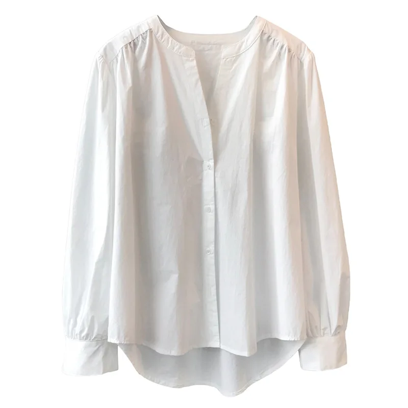 

White Autumn Cotton Blouse Vintage Women Puff Long Sleeve Formal Shirt Brands Women's Fall Blouse Office Ladies Shirts Femme
