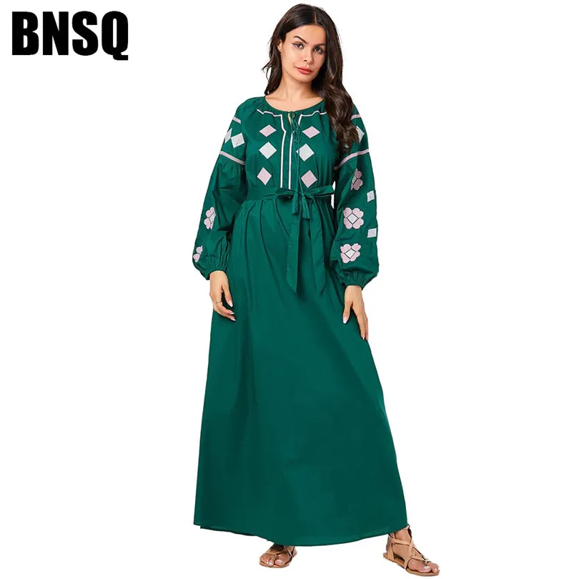 Элегантное мусульманское Свободное длинное платье армейского зеленого цвета с