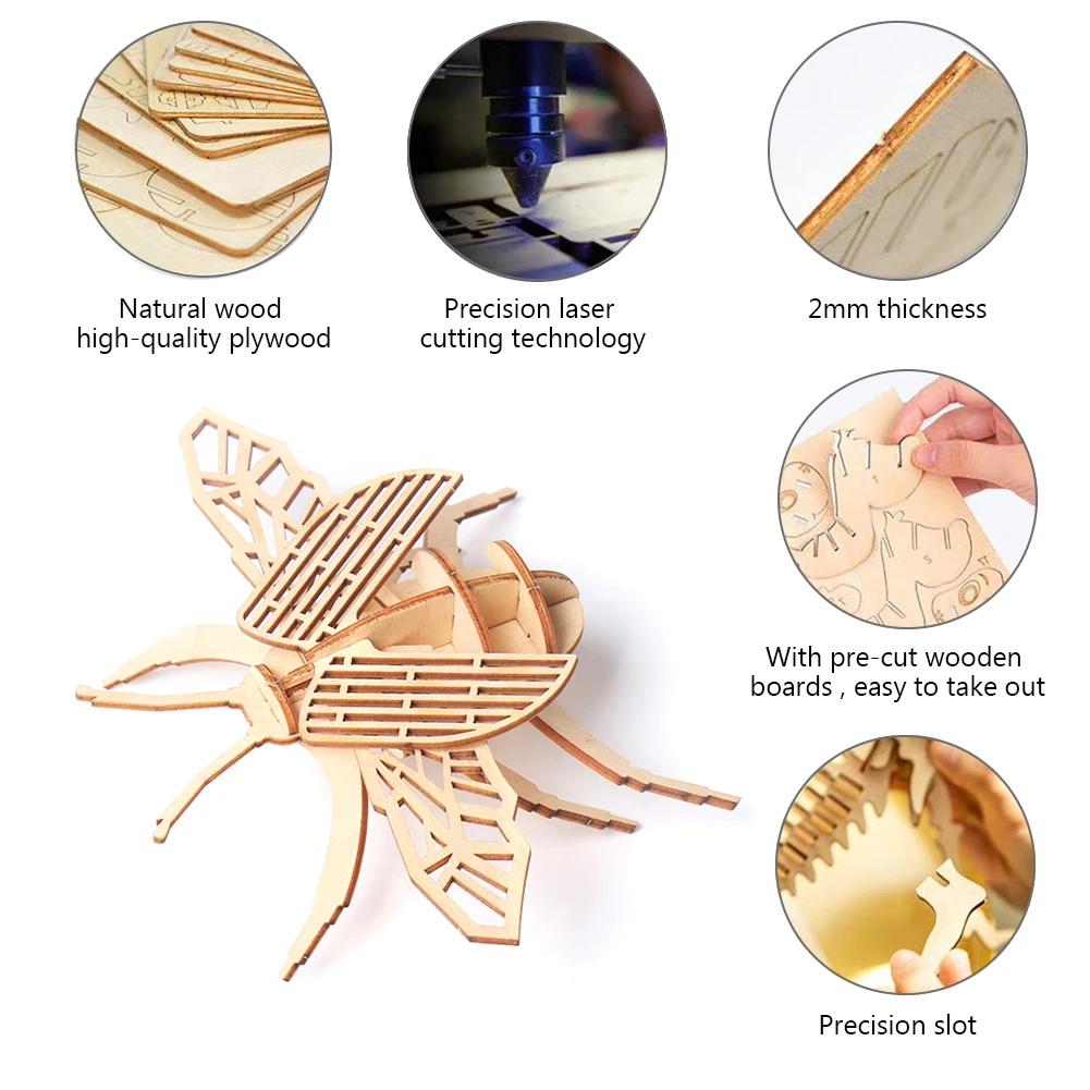 Детская деревянная 3D головоломка сделай сам насекомое модель животного