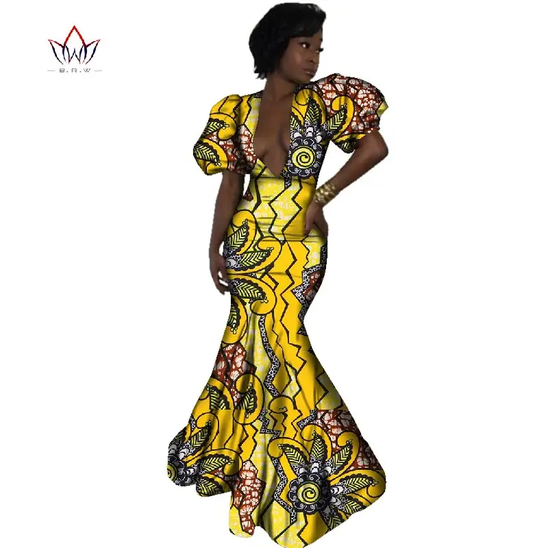 Зимнее платье платья с Африканской тканью и принтом платье-Русалка на одно плечо