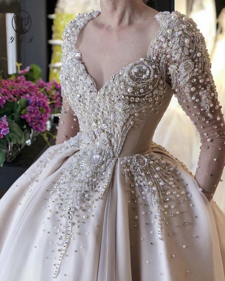 Элегантное вечернее платье длиной до пола с длинным рукавом и бусинами | Свадьбы