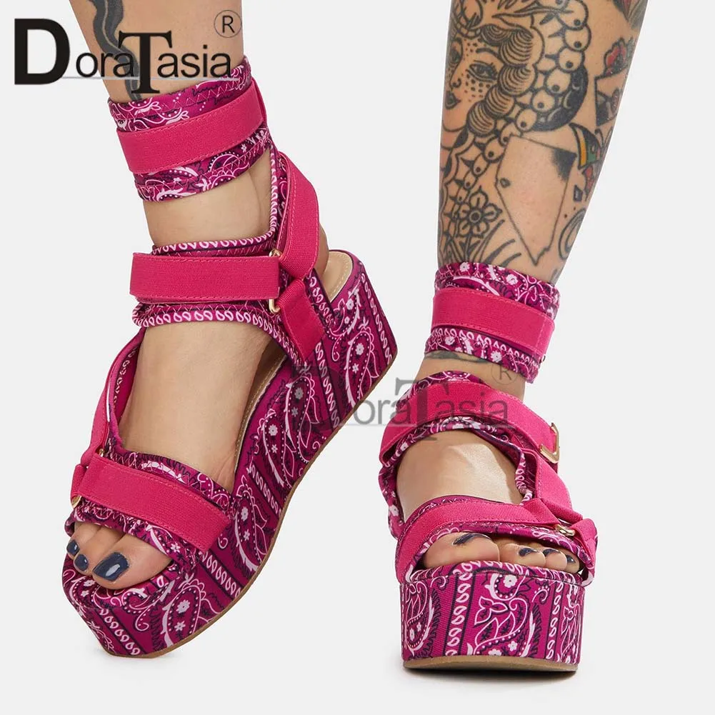 

DORATASIA Big Size 35-43 New Female Platform Summer Sandals Strappy Print Wedges Gladiator Sandals Women Party Beach Shoes Woman
