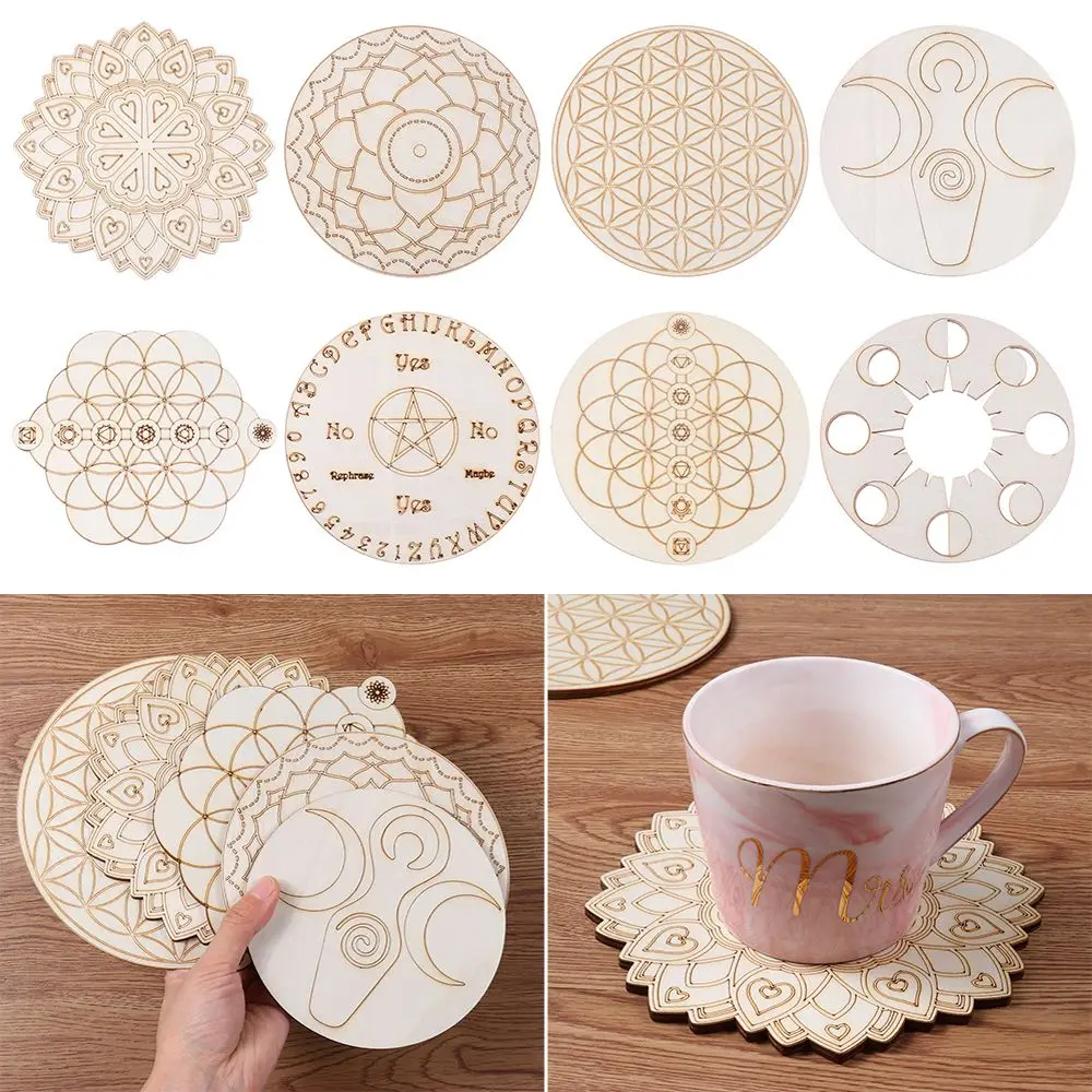 

1Pc Laser Cut Craft Wall Art Home Decor Wall Sign Handmade Coasters Wooden Pendulum Board Slice Wood Base For Divination