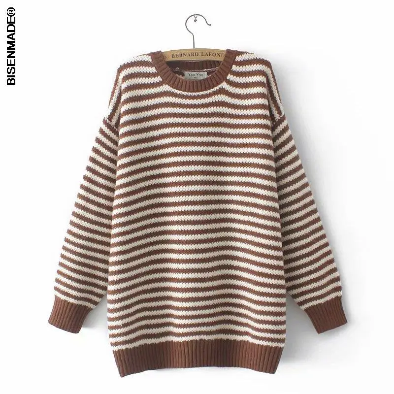 

2021 Autumn Winter Sweater Women Clothes Plus Size&Curve Jumper Simple Fashion O-Neck Stripe Female Knitted Pullovers