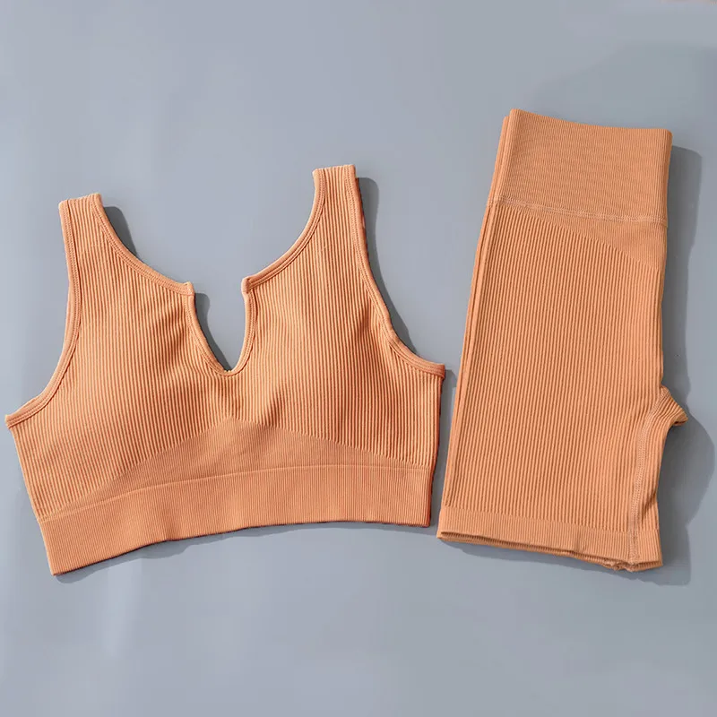 Женский спортивный костюм комплект из двух предметов бесшовные шорты и топ-труба