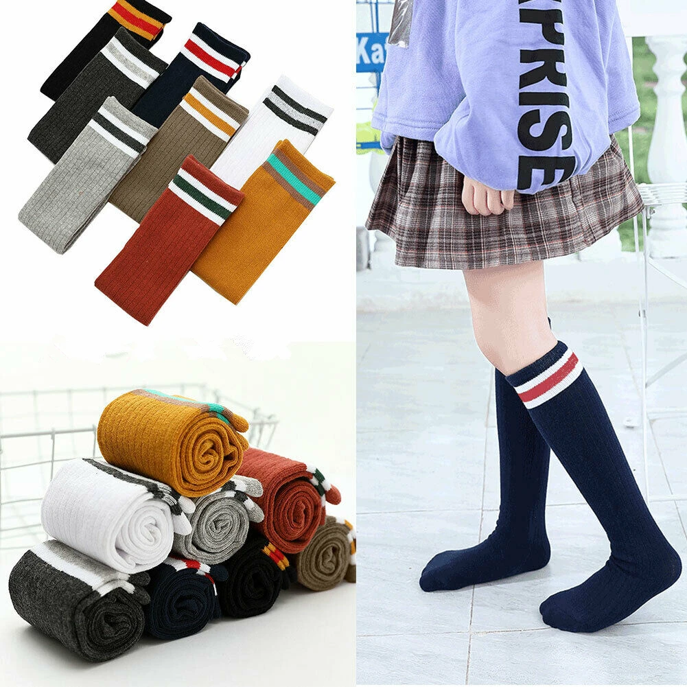 Осенне-зимние теплые Полосатые чулки для маленьких девочек эластичные милые