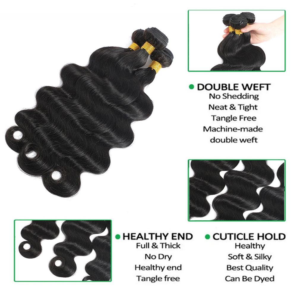 Капелли волнистые человеческие волосы пучки с закрытием 1B бразильские плетение 3