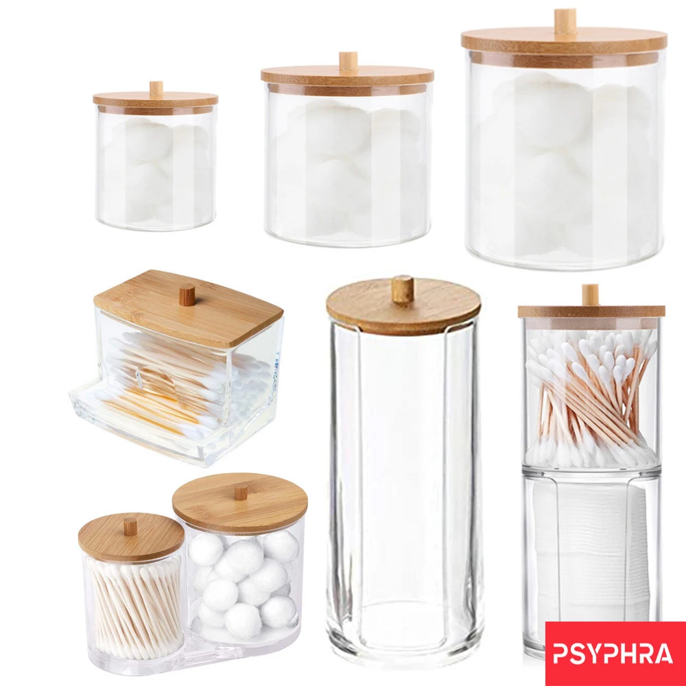 

Makeup Cotton Pad Bathroom Organizer Storage Box For Cotton Swabs Cosmetics Jewelry Makeup Remover pad Container with Bamboo Lid