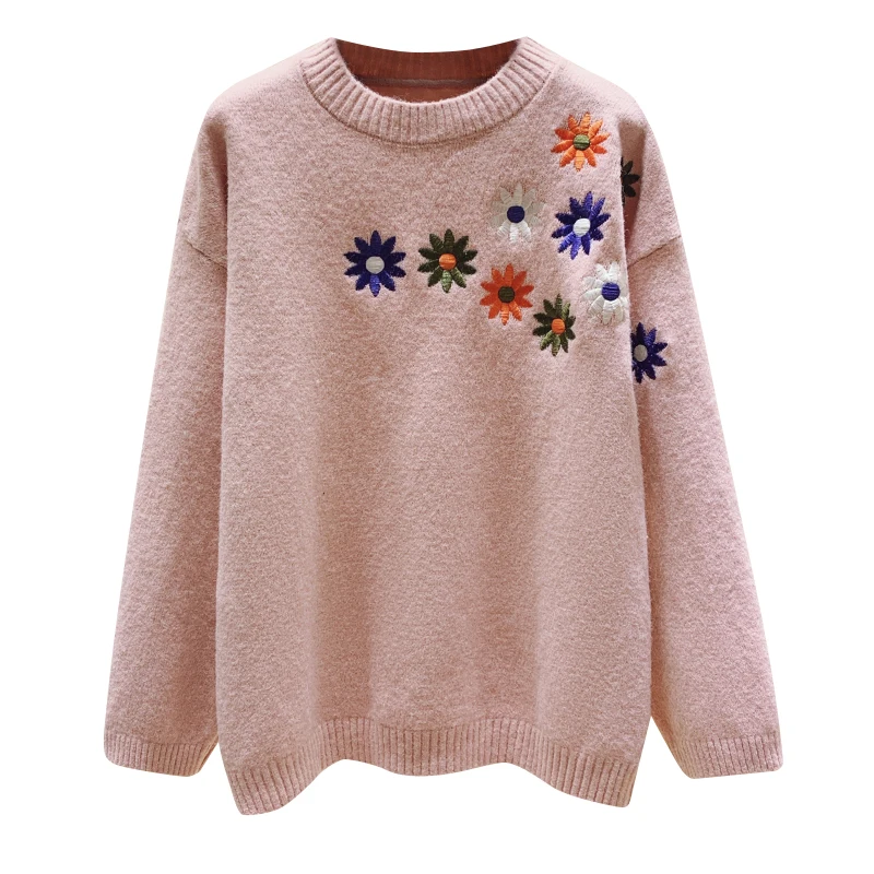 

Guilantu 2020 Autumn Winter Thick Casual Vintage Sweaters Women Pullovers Knitting Fashion Embroidery Flower Womens Pink Sweater