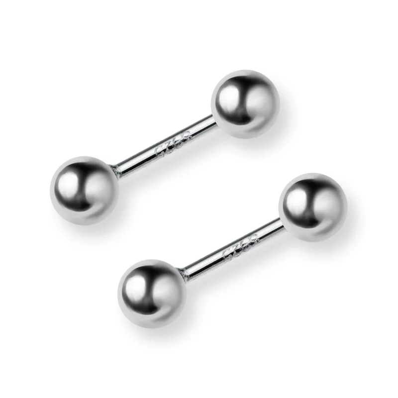 

925 Sterling Silver Small Smooth Bead Screw Stud Earrings For Women Men Girls Unisex Mini Minimalist Jewelry Gift