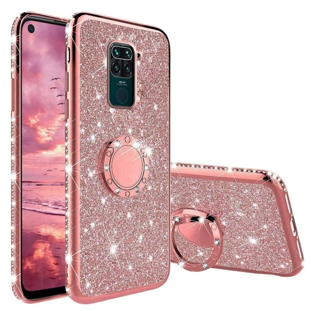 

Diamond Case for Xiaomi POCO X3 NFC Redmi Note 9 8 Pro 8T 9A 9C K30 K20 Mi 10 Note 10 Lite X2 F2 Glitter Ring Kickstand Cover