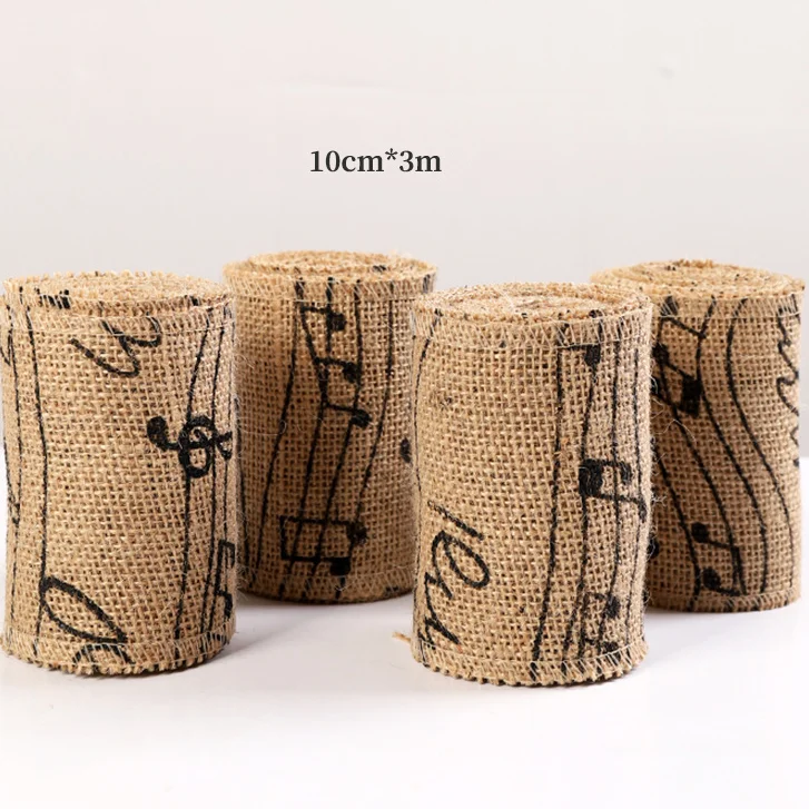 Натуральная джутовая широкая лента в деревенском стиле|music notes ribbon|wide ribbonribbon wedding |