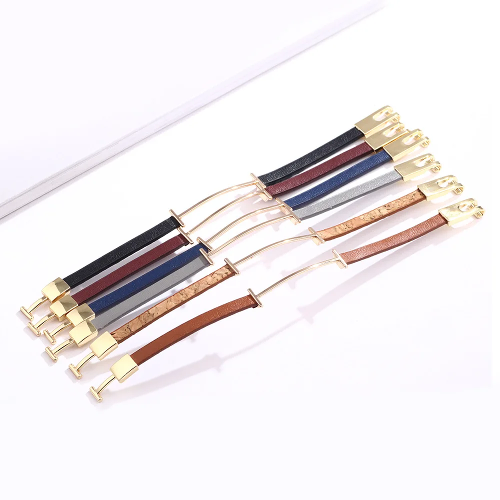 Новинка 2020 дизайнерский черный браслет с простой пряжкой из сплава и кожи для