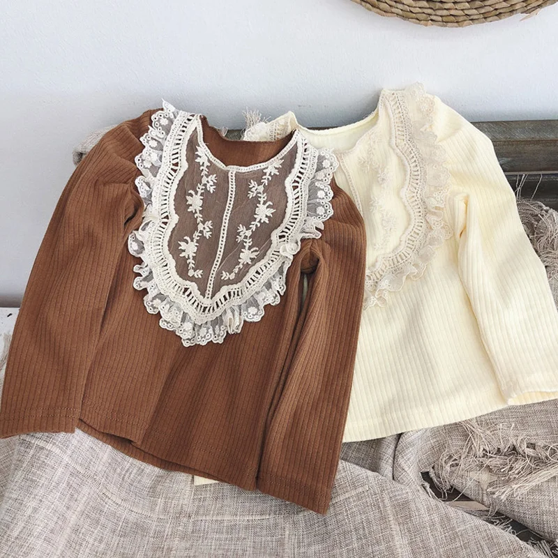 

Детская Кружевная футболка с круглым вырезом, на весну/осень