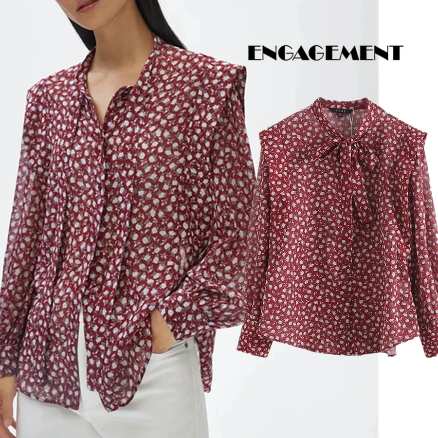 

ENGAGEMENT 2021 Blusas Mujer De Moda England Fashion Butterfly Sleeve Floral Printing Bow Loose Casual Shirt Blouse