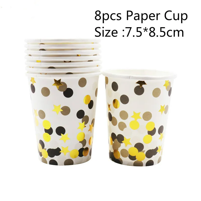 Gold Black Cup Первый день рождения, детская вечеринка, подарок, розовая/синяя Золотая фольга, бумажная салфетка под тарелку кружку, детский душ, свадьба, сделай сам, украшение, посуда, принадлежности - Цвет: Gold Black Cup