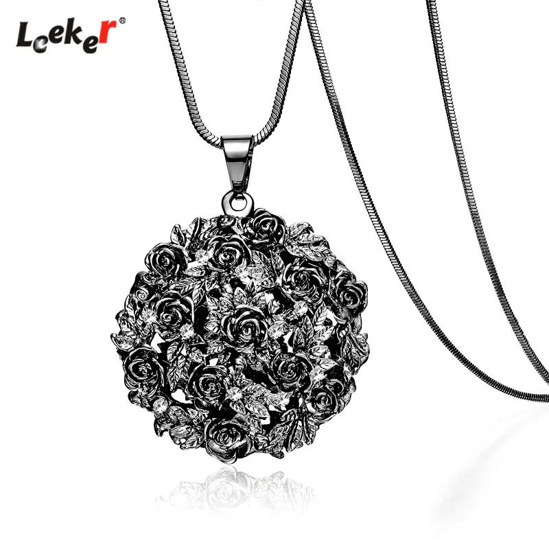LEEKER готический стиль черная роза цветок шар Большая подвеска ожерелье длинная