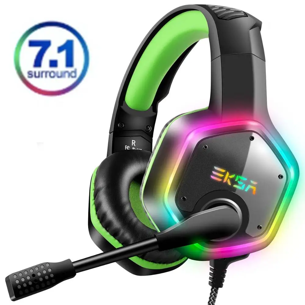 E1000-Green EKSA E1000 USB Проводные Игровые наушники 7,1 Virtual Surround профессиональная игровая гарнитура с микрофоном светодиодный светильник для PS4 PC зеленый серый - Цвет: E1000-Green