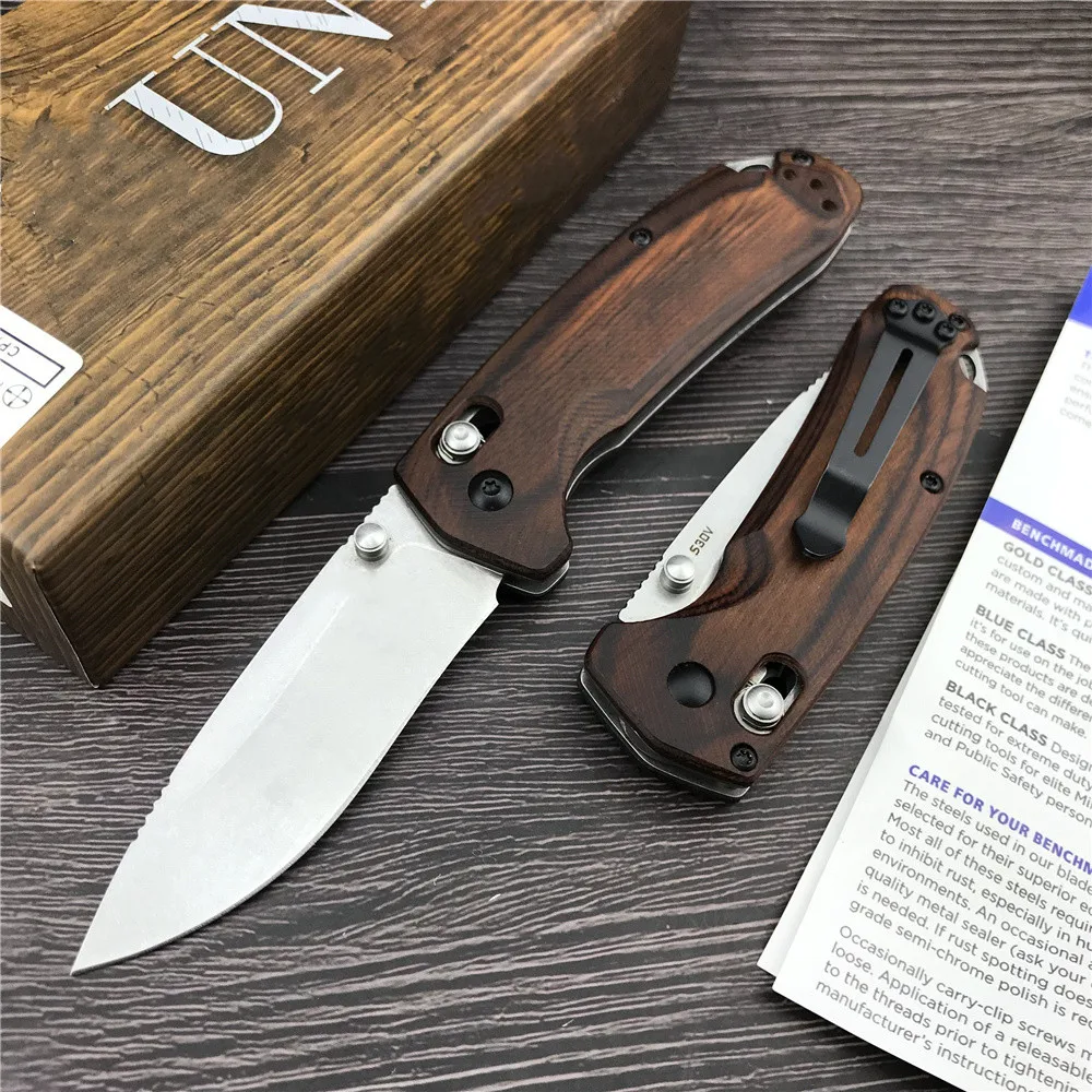 

2021 BM 15031-2 Hunt North Fork 2.97" Blade Folding Knife Outdoor Tactical Survival Hunting EDC Knives, Stabilized Wood Handle