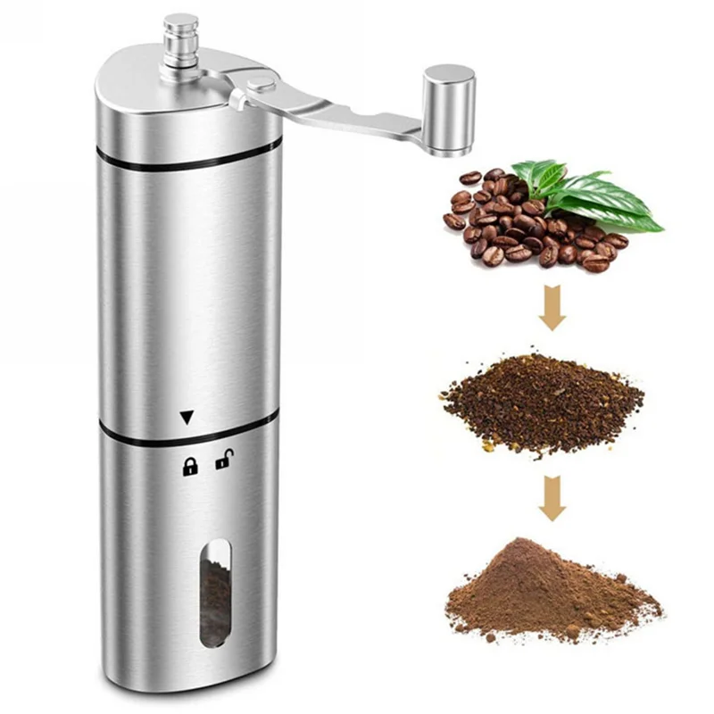 

Mini Coffee Grinder Silver Stainless Steel Hand Manual Handmade Coffee Bean Burr Grinders Mill Kitchen Tool Grinders