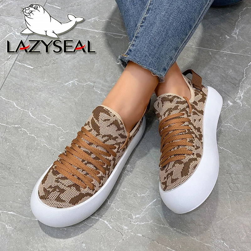

LazySeal 3.5cm Platform Mesh Women Casual Shoes Hollow Stretch Fabric Breathable Spring Summer Lady Footwear Solid Color Shoe