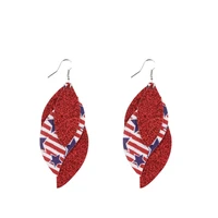 american independence day festival glittle stars and stripes 3 layers leather dangle drop earrings independence day leather